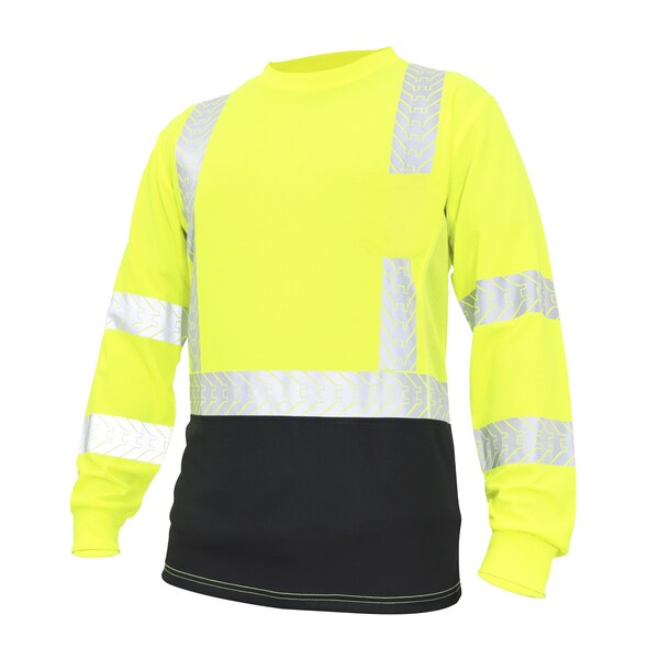 Ge Hi-Vis Long Sleeve T-Shirt, Polyester Knit Birdseye, Mesh, Green/Black, XL GS118GXL - main